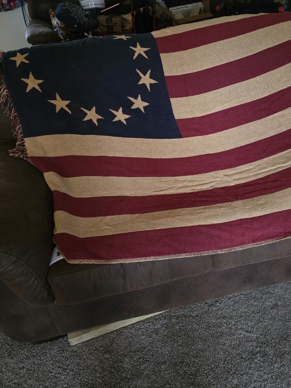 Betsy Ross Patriotic Star & Stripe Throw Blanket - Red, Cream & Navy